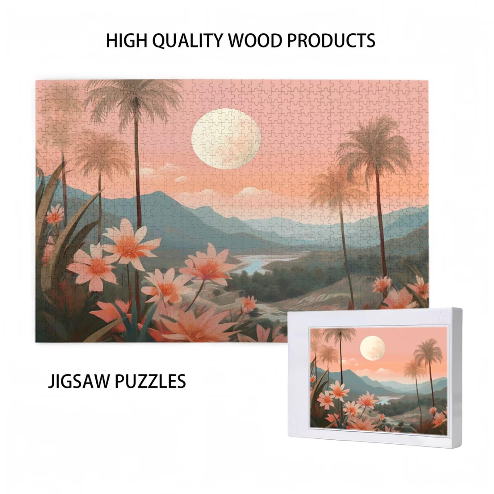 5000 sztuk puzzli dla dorosłych, kreatywne niemożliwe puzzle dla dorosłych początkujących, duża drewniana układanka z plakatem i pudełkiem do przechowywania, prezenty dla kobiet, motyw: księżyc i góra