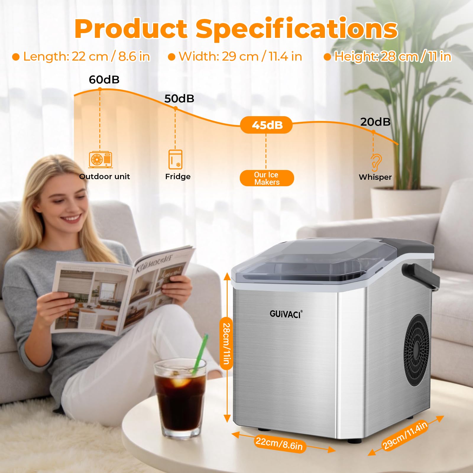 Máquina para hacer cubitos de hielo con autolimpieza – 9 cubitos en 6 min, 12 kg/24h, 2 tamaños, portátil con asa, para cocina, oficina, bar y fiesta