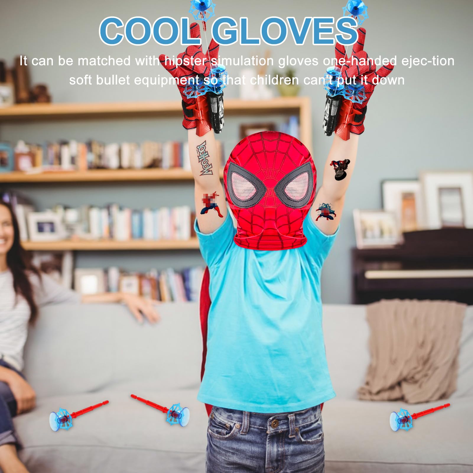 Launcher Glove, Spiderm Guanti per Bambino, Spiderm Launcher Guanto con con Spiderm Maschera, Guanti Launcher per Giochi, Spiderm Web Launcher Toy, Cosplay Giocattoli da Polso Set (A)