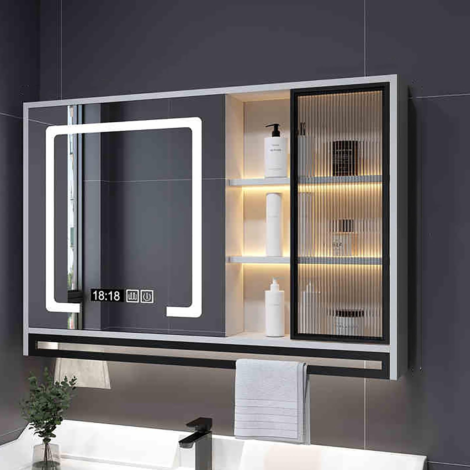 SXFSDOU Bathroom Mirror Cabinet with Storage Wall-Mounted Medicine Vanity for Above Sink Grey 100CM Stylish and Functional Design