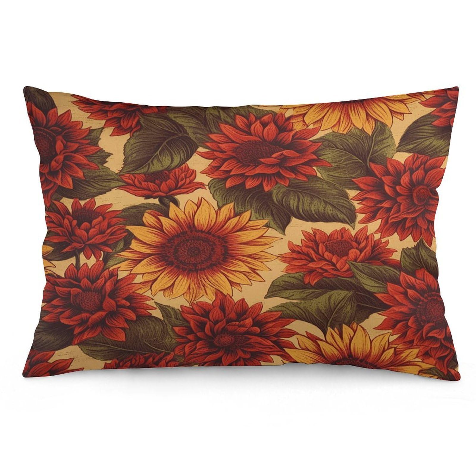 Red Sunflower Throw Pillow Cover Soft Pillow Case Decorative Lumbar Pillow Cover Cozy Throw Pillowcase Polyester Rectangular Cushion Case Decor for Couch Sofa Bed