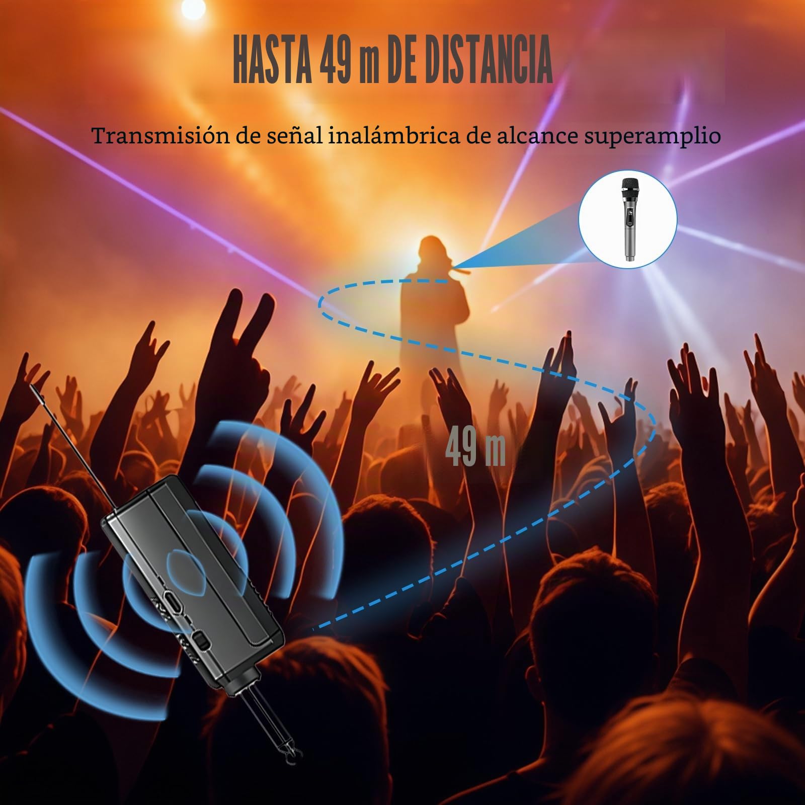PORFOYO Micrófono inalámbrico, 2 piezas UHF Micrófono inalámbrico, juego de micrófono con receptor recargable, micrófono de mano doble, alcance de 50 m, para karaoke, canto, fiesta, escenario, boda