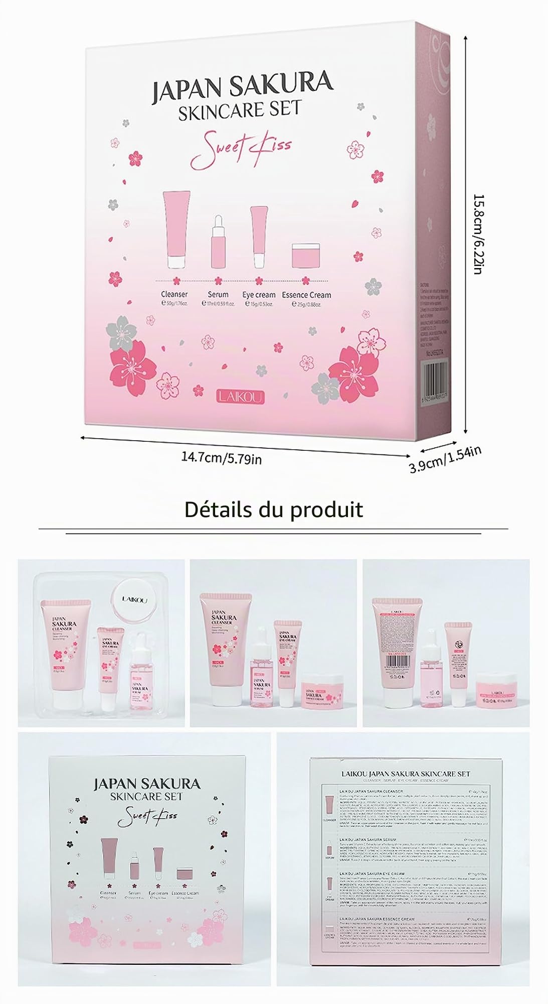 Ensemble de Soins Quotidiens pour la Peau XJBD Nettoyage Doux et Soins pour la Peau Ensemble Cadeau pour Adolescentes et Femmes Inclut Nettoyant Sérum Essence Crème pour les Yeux (4PCS)