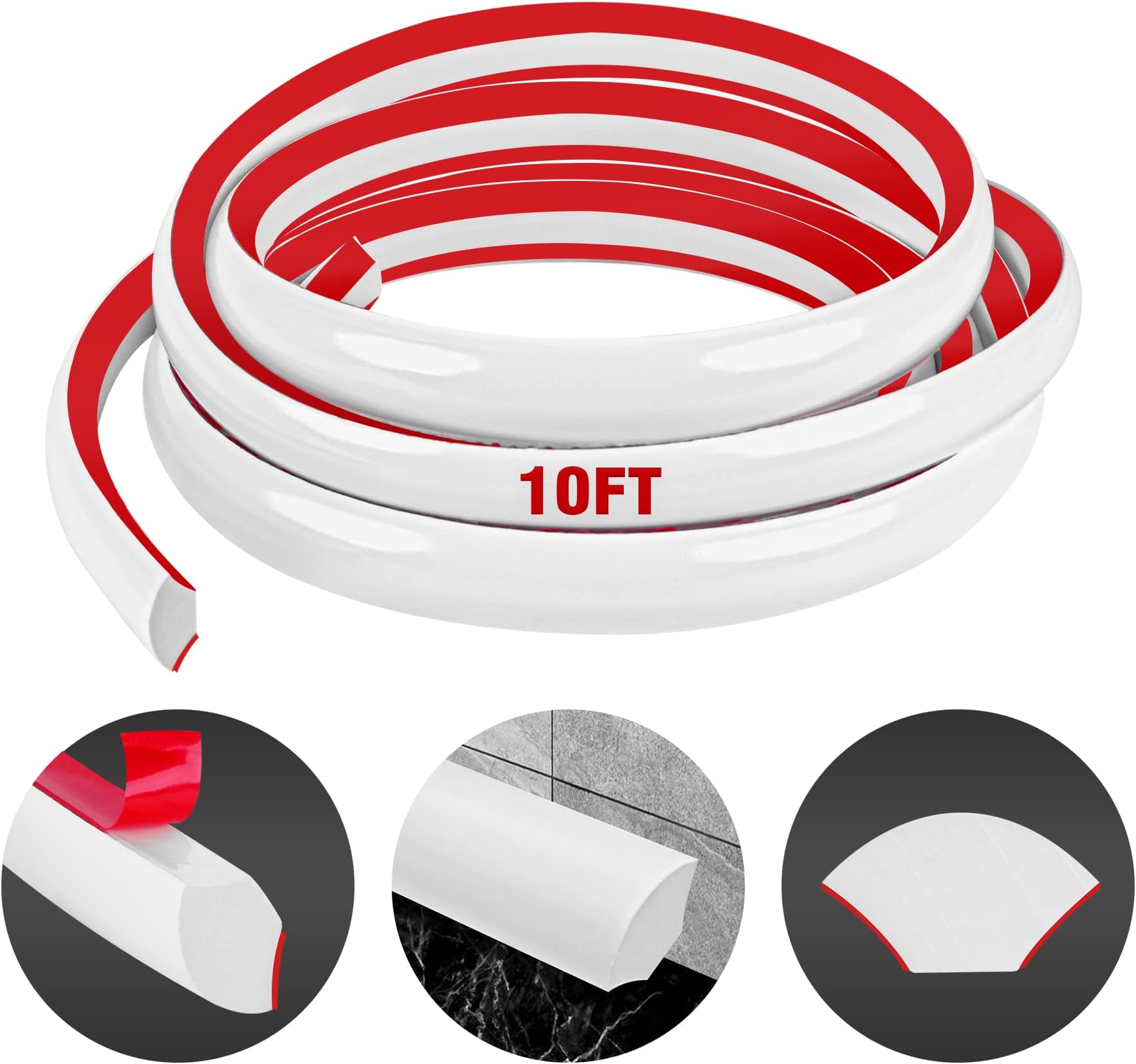 Flexible Quarter Round Moulding Self Adhesive 3M Peel and Stick Flexible Corner Moulding Weatherstrip for Ceilings, Moulds, Bath Corners, Tile Edges, Countertop Cabinet Edges