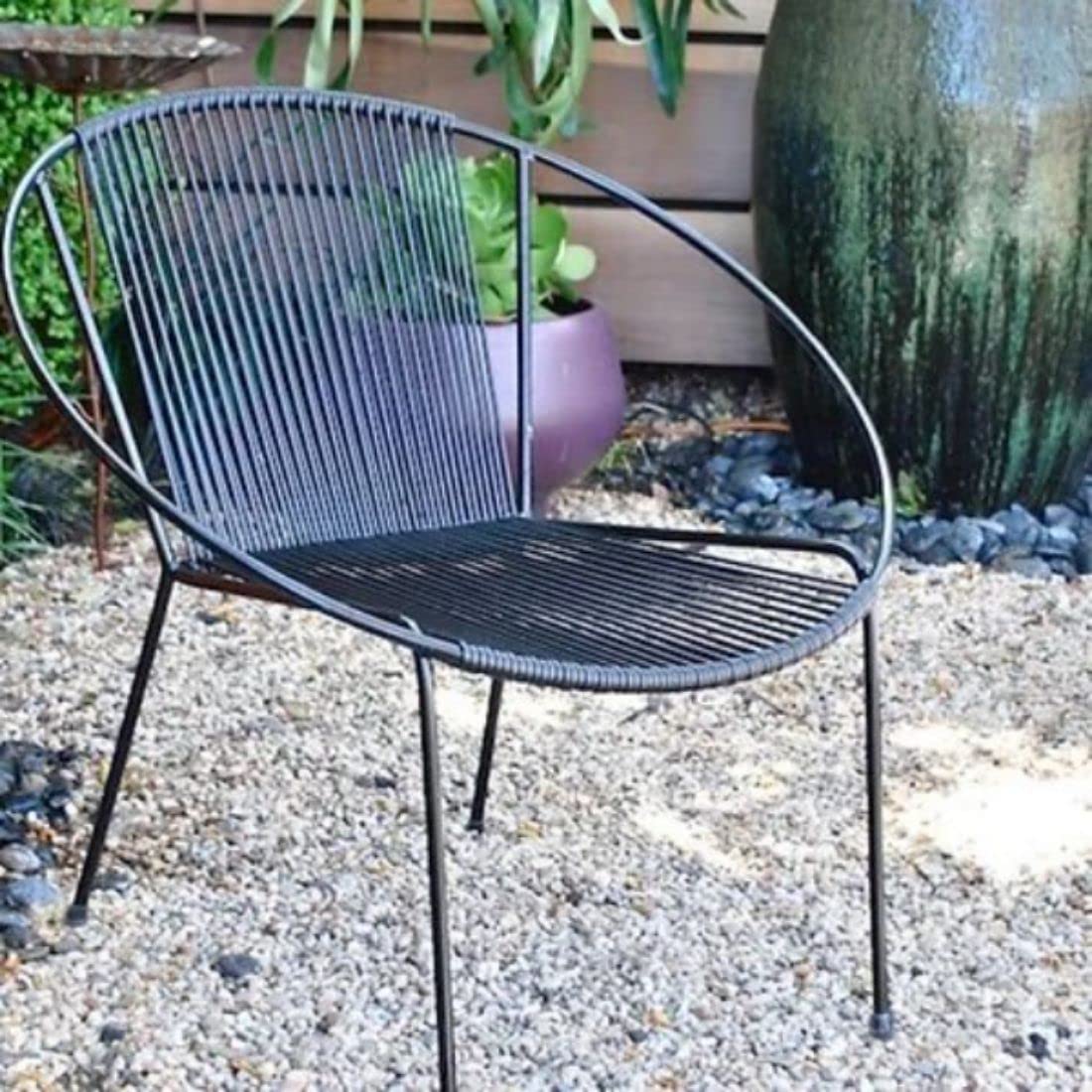 THE INSIDE PROJECT Metal Frame with PVC Cords Pedro Hoop Chair for Home Decor (Raven Black)