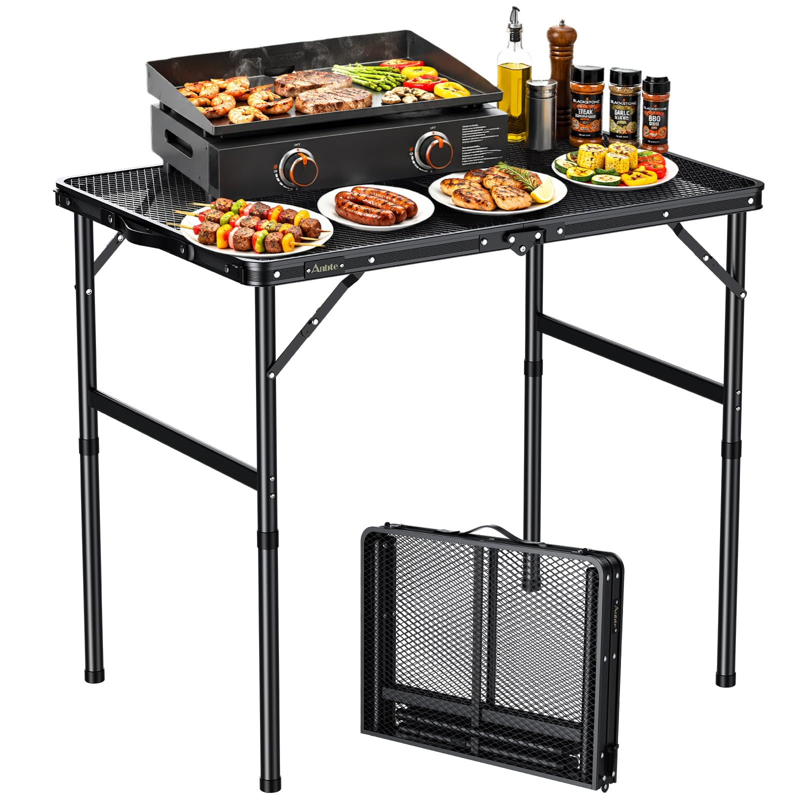 Anbte Folding Grill Table, 2 Adjustable Heights Aluminum Camping Table — image 1