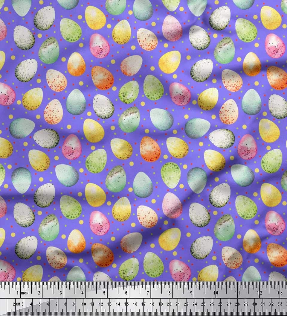 Soimoi Cotton Cambric Purple Fabric - by The Yard - 42 Inch Wide - Egg Easter Pattern Textile - Simple and Playful Designs for Easter Celebrations Printed Fabric