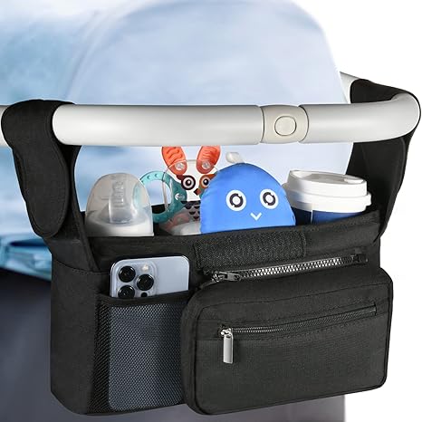 Lupantte Universal Stroller Organizer with 2 Insulated Cup Holders, Stroller Accessories, for Carrying Diaper, iPhone, Toys & Snacks, Fits Britax, Uppababy, Baby Jogger, and BOB Stroller