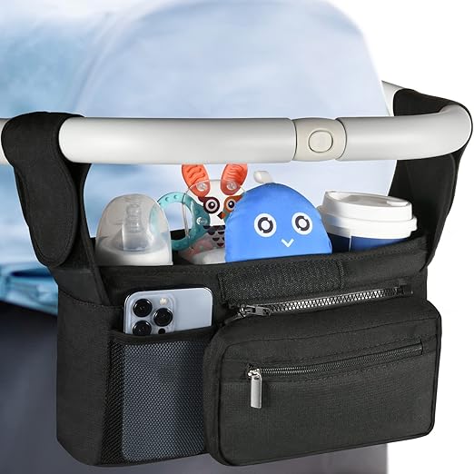 Lupantte Universal Stroller Organizer with 2 Insulated Cup Holders, Stroller Accessories, for Carrying Diaper, iPhone, Toys & Snacks, Fits Britax, Uppababy, Baby Jogger, and BOB Stroller