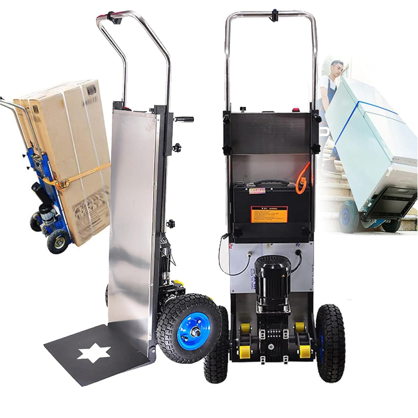 Carrello Saliscale Elettrico,400Kg di Carico Camion Elettrico per Sacchi con Maniglia Telescopica,Motore Brushless 1500W,Batteria 48V/36Ah,Carrello per Sacchi Oggetti Pesanti su E Giù Scale