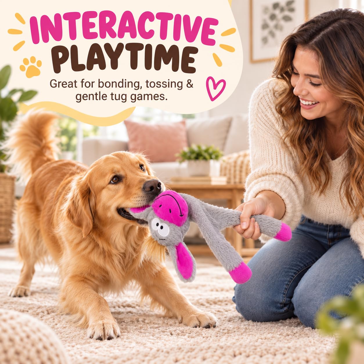 Quietschspielzeug für Hunde, ohne Füllung, mit Knistern und Quietschern, niedliches Tier-Plüsch, um sie beim Tauziehen zu beschäftigen, geeignet für drinnen und draußen, 3 Stück