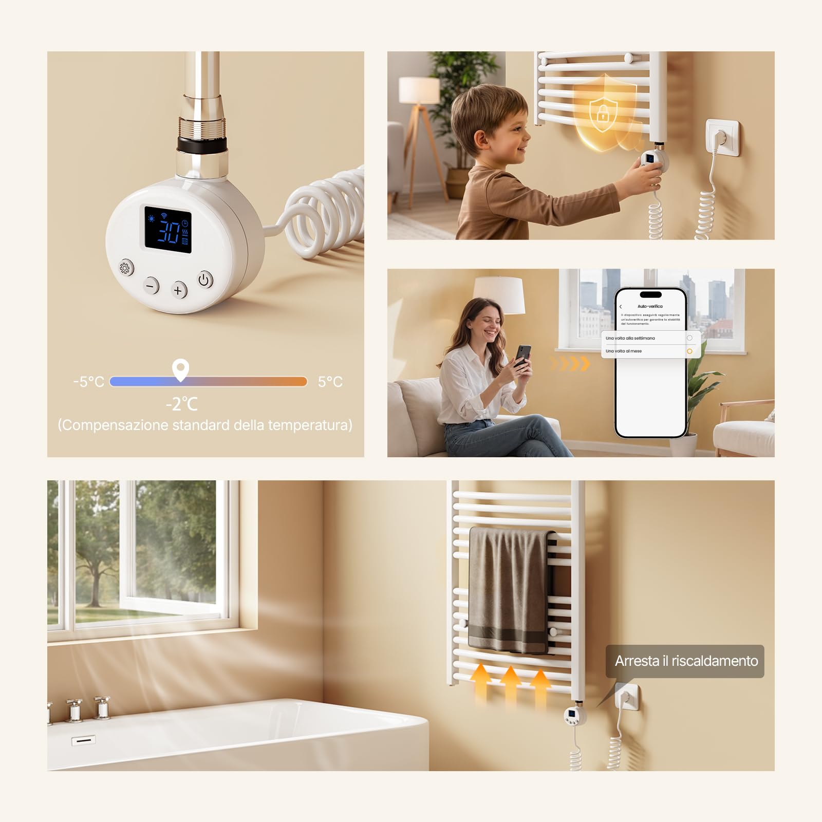 EMKE Resistenza Riscaldante WiFi 900W per Radiatori e Scaldasalviette,Bianco,830x69x62mm