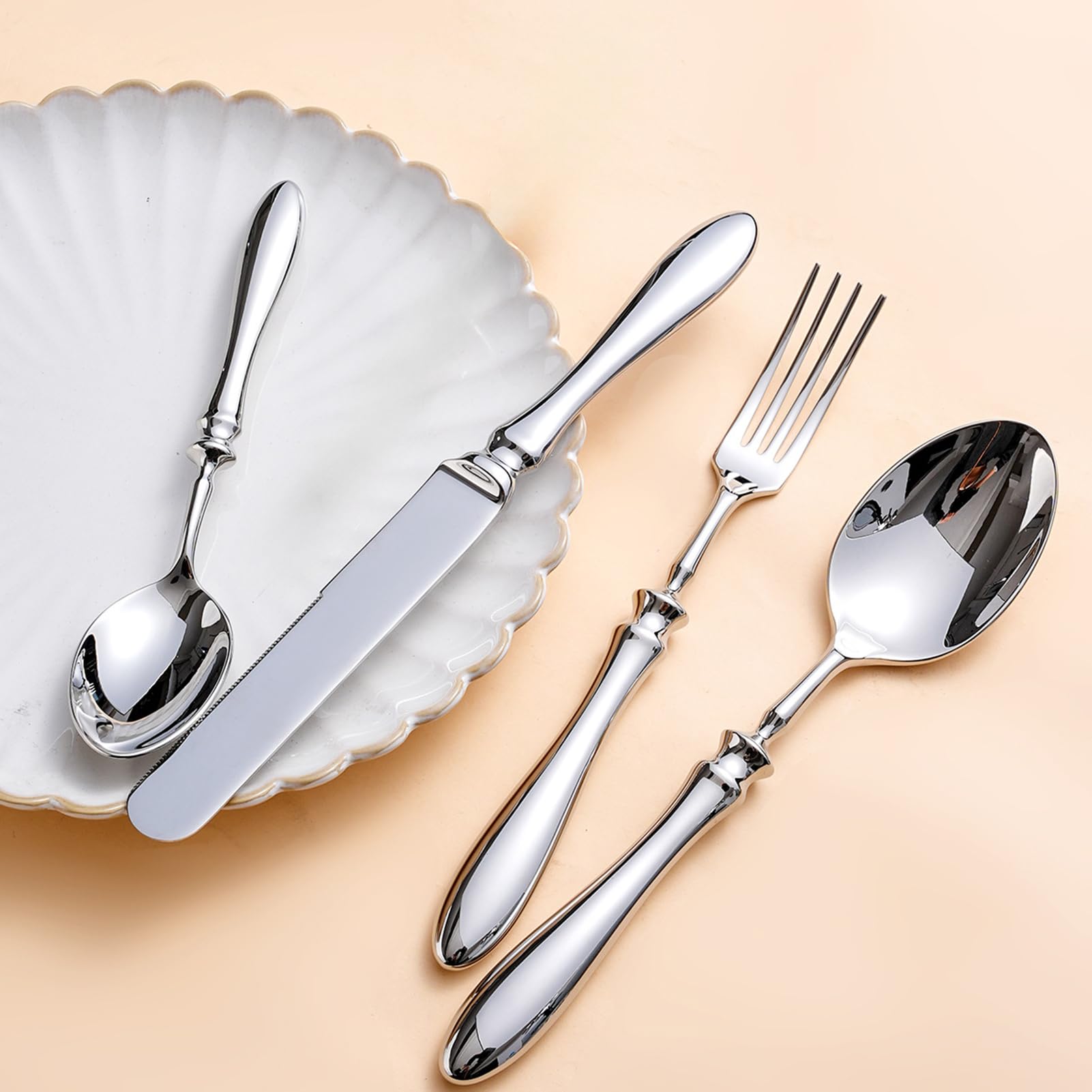 Küchenbesteck-Set Modernes Besteck aus poliertem Edelstahl | Tischset für Fleisch, Dessert, Suppe, Obst, Camping, Picknick, Outdoor