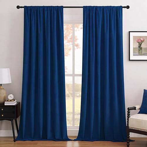 Joydeco Royal Blue 100% Blackout Curtains 72 Inch 2 Panels, Luxury Thermal Royal Blue Velvet Curtains for Bedroom Living Room, Soundproof Blackout Window Drapes, Rod Pocket & Back Tab (52W x 72L)