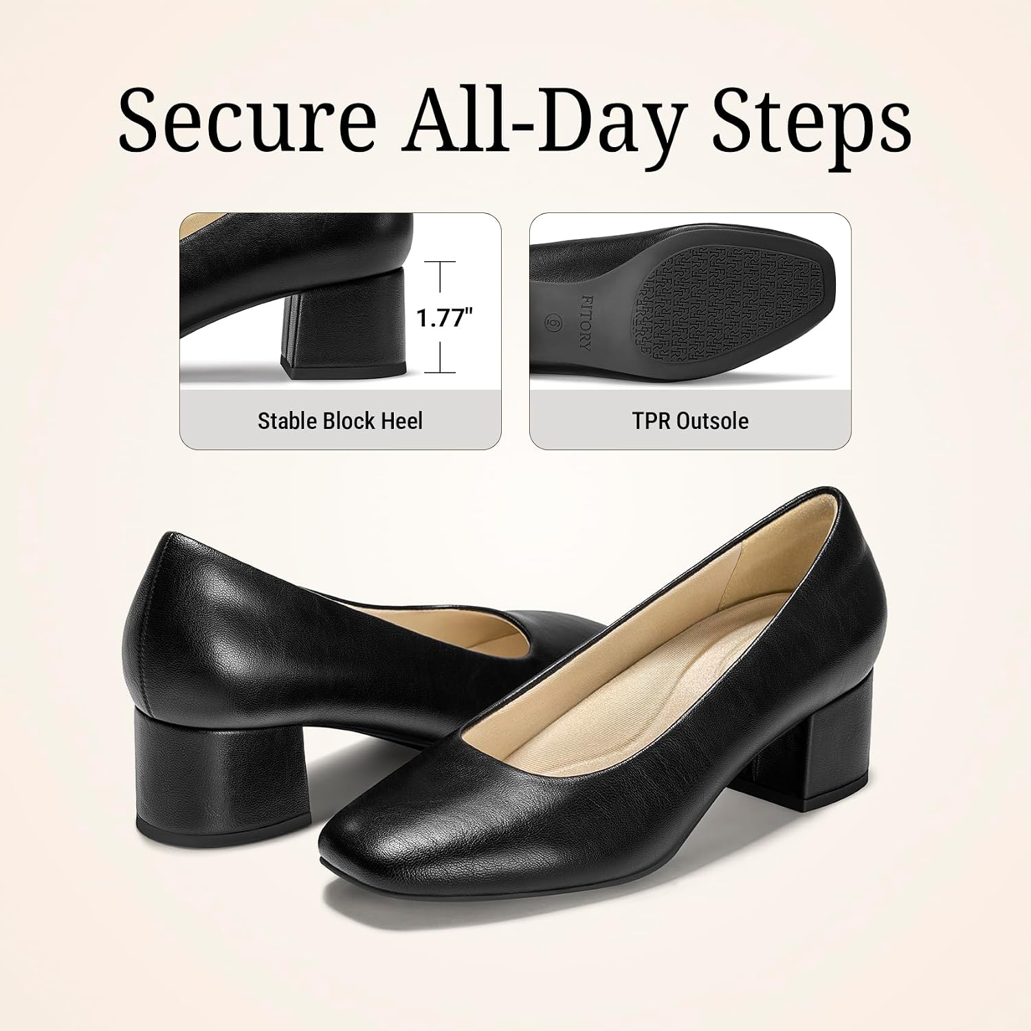 FITORY Women's Pumps, Closed Square Toe Chunky Block Heels Dressy Shoes