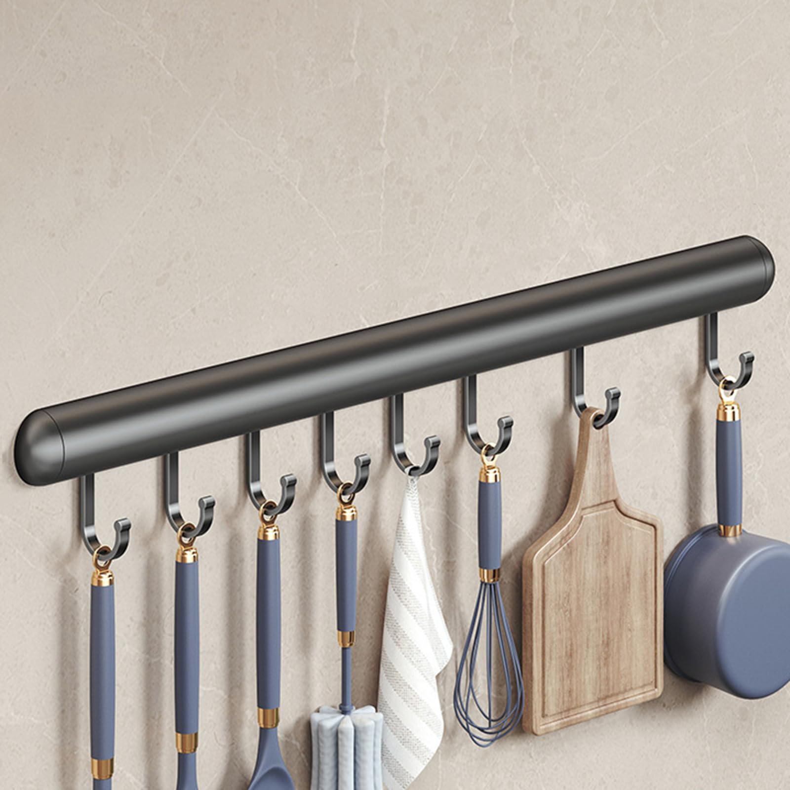 Peakjune Kitchen Utensil Hook Holder,Wall Mounted Kitchen Utensil Rack,Self Adhesive Utensils Hanging Rail,Sturdy And Rust-Proof,Suitable For Restaurant And Bathroom