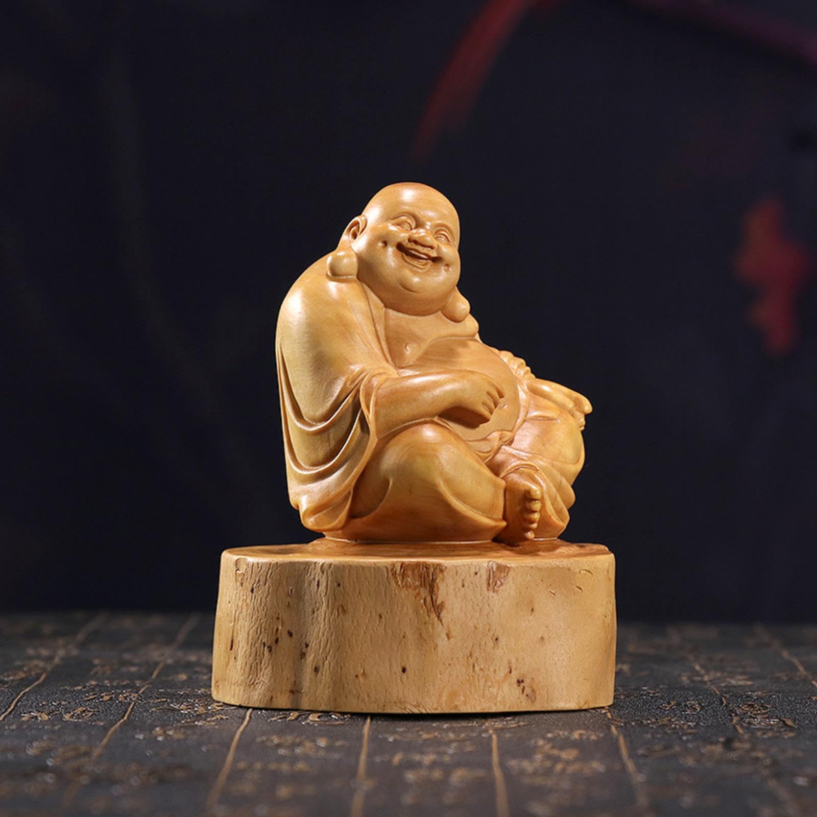 Amazon.co.jp: マイトレーヤ仏の装飾品、小さな木彫りの装飾、ツゲの木