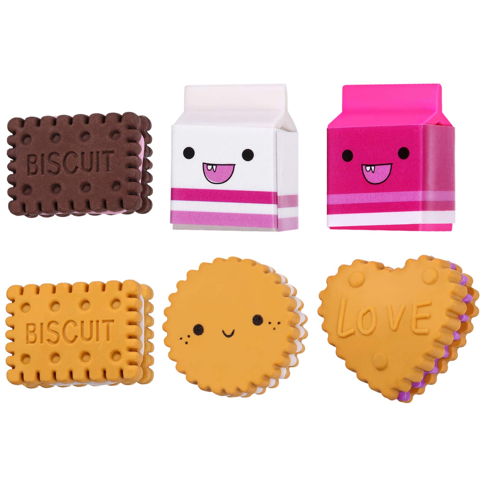 Set Di 6 Gomme Per Matita A Forma Di Biscotti Al Latte - Colorate, Atossiche, Per Scuola E Ufficio - 5
