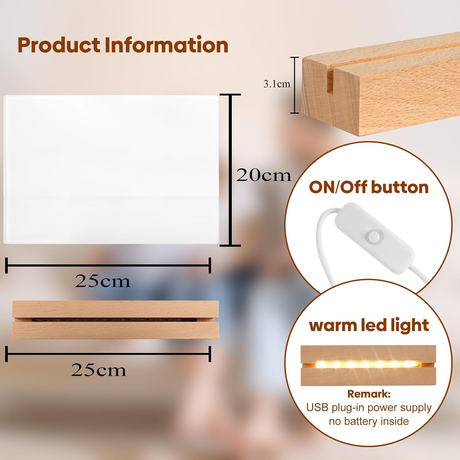 Sublimate Blank Night Light 8X10 Inch 2 PCS LED Glass Photo Frames Panels