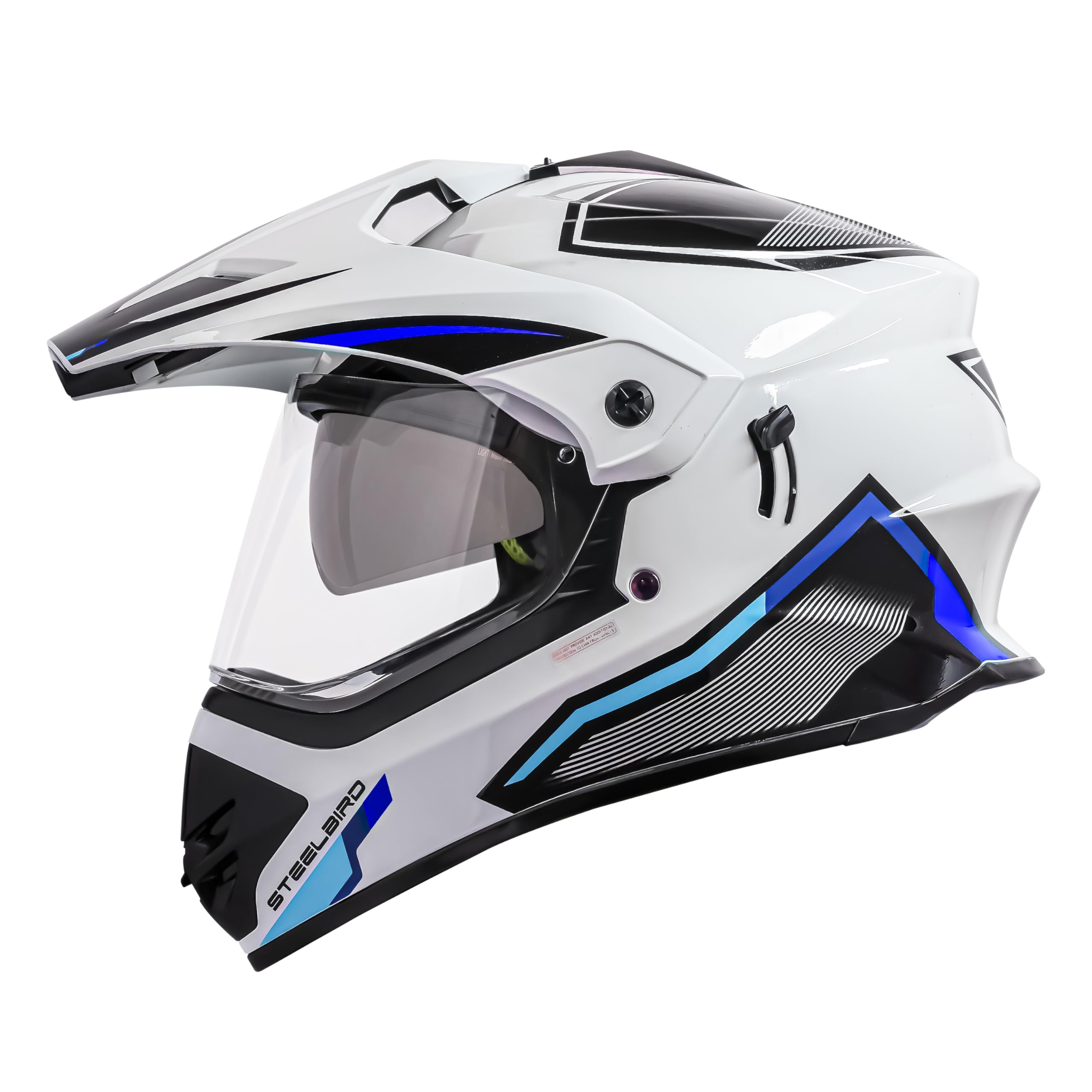 Steelbird Racer Off Road ISI Certified Motocross Double Visor Full Face Graphic Helmet Outer Clear Visor and Inner Silver Sun Shield