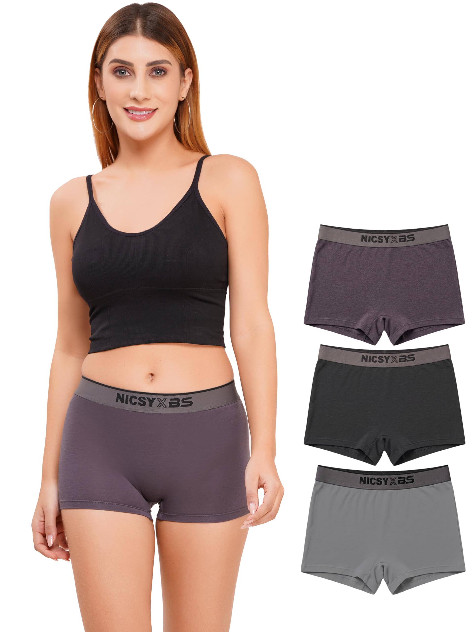 nicsy Women Seamless Boyshort Panty with Soft Elastic Waistband | Cotton Stretch Comfortable Underwear | No Visible Line Hipster Shorts | Breathable Innerwear Combo 3-picture-32