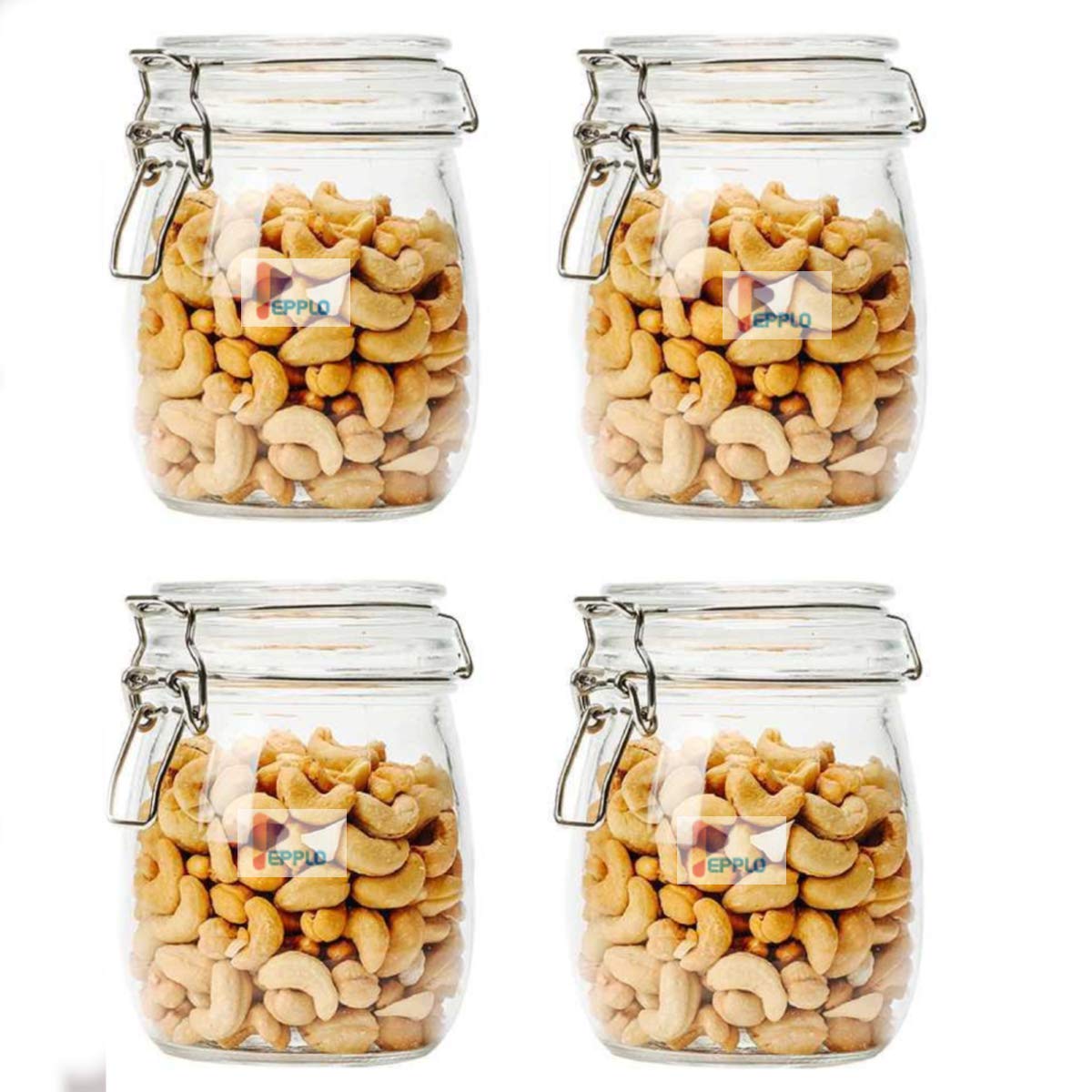 pepplo Lot de 4 boîtes hermétiques en verre avec couvercles - 726,31 g - Avec joint de conservation transparent - Fermeture à clip métallique pour la cuisine - Pour la mise en conserve des céréales
