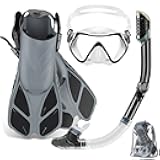 ZEEPORTE Mask Fin Snorkel Set, Travel Size Snorkeling Gear for Adults with Panoramic View Anti-Fog Mask, Trek Fins, Dry Top Snorkel and Gear Bag for Swimming Training, Snorkeling Kit Diving Packages