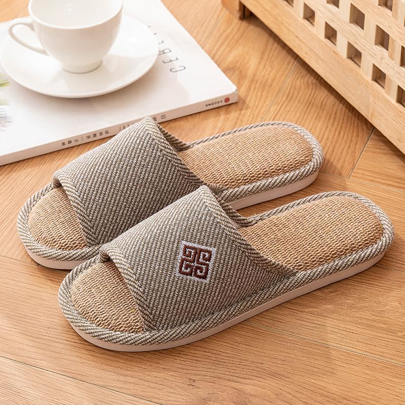 Linen Open-Toe Slide Slippers for Women, Non-Slip Indoor Outdoor House Shoes with Comfortable Sole - Image 3