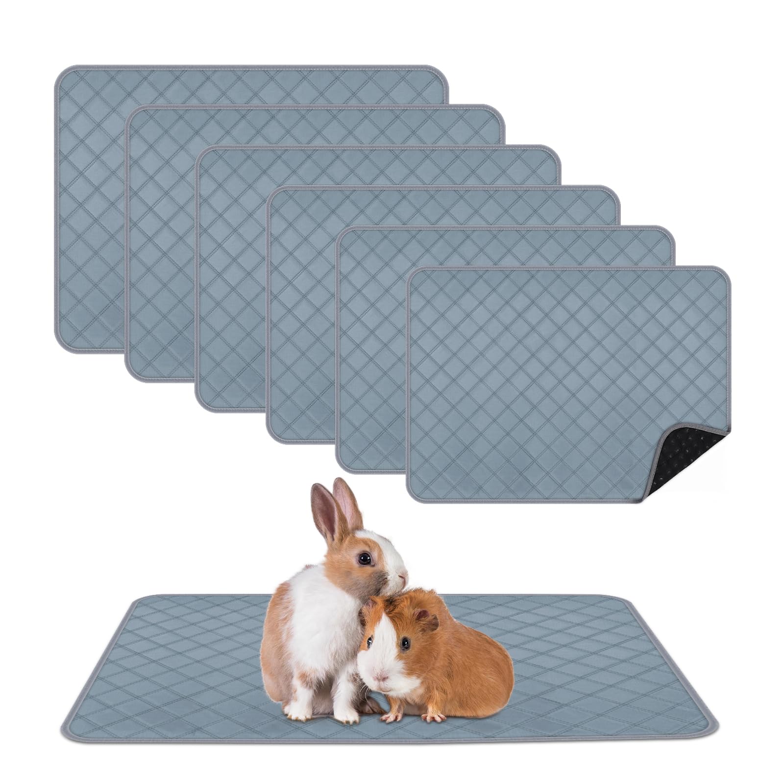 HOBBTREE 6 Packs Washable Guinea Pig Cage Liners, Waterproof Guinea Pig Pee Pads Reusable Absorbent Bedding Anti Slip Mats for Small Animals Bunny Rabbit Hamster (24 x 18in)