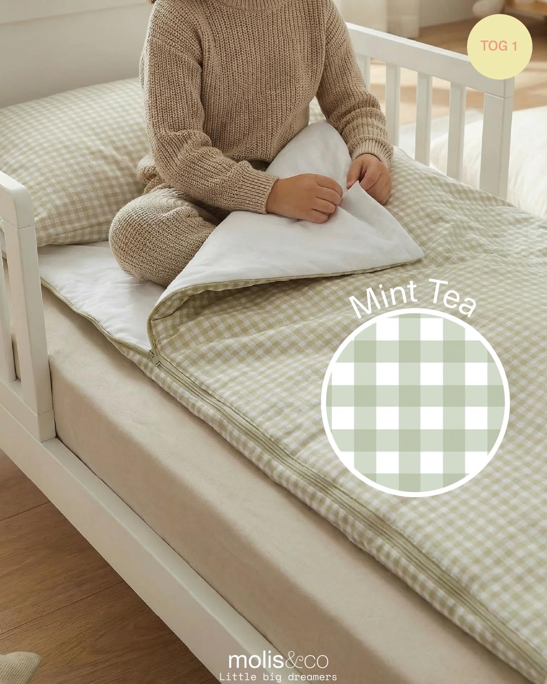 molis&co - Saco de Dormir Infantil 1.0 TOG - Saco Edredón Relleno Nórdico - Ideal para Primavera y Otoño - Juego de Manta 140x70cm con Almohada 60x40cm - 100% algodón — view 5