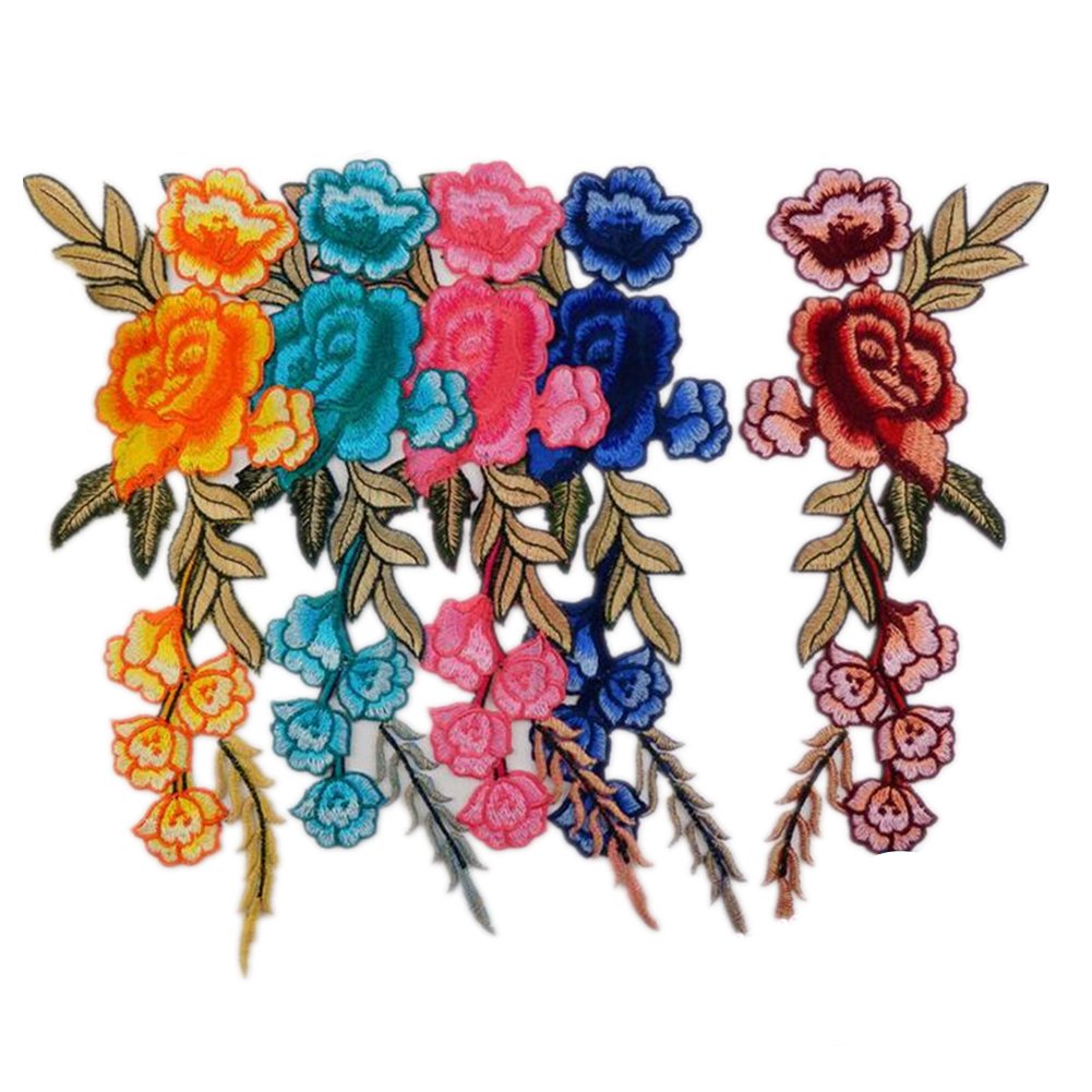 Set Of 2 Royal Blue Rose Flowers Sew On Full Embroidered Patch Appliqués Badge - Foto 5