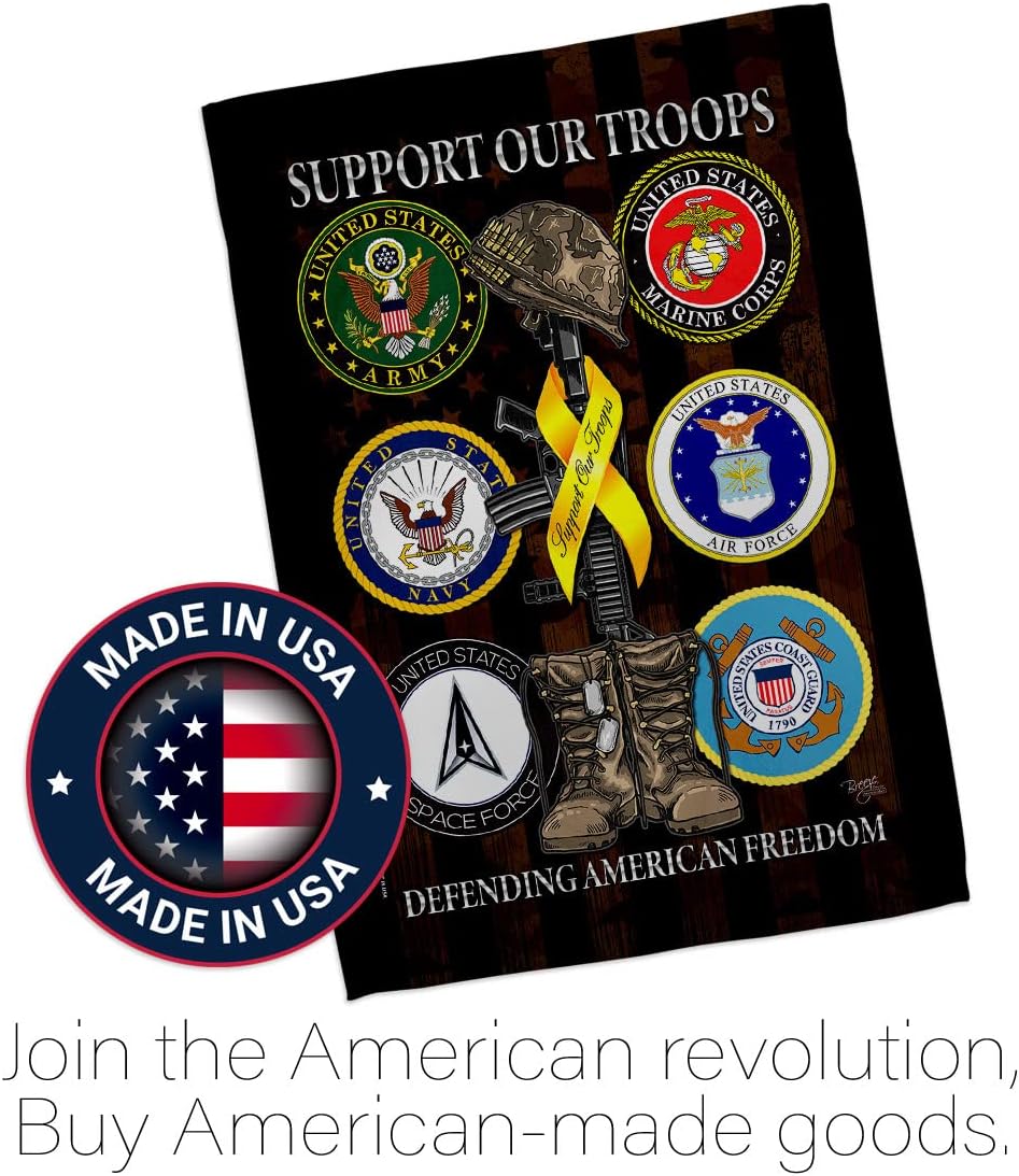 Breeze Decor United We Support House Flag Pack Armed Forces Service All Branches Honor State American Military Veteran Official Our Troops Banner Small Garden Yard Gift Double-Sided, Made in USA