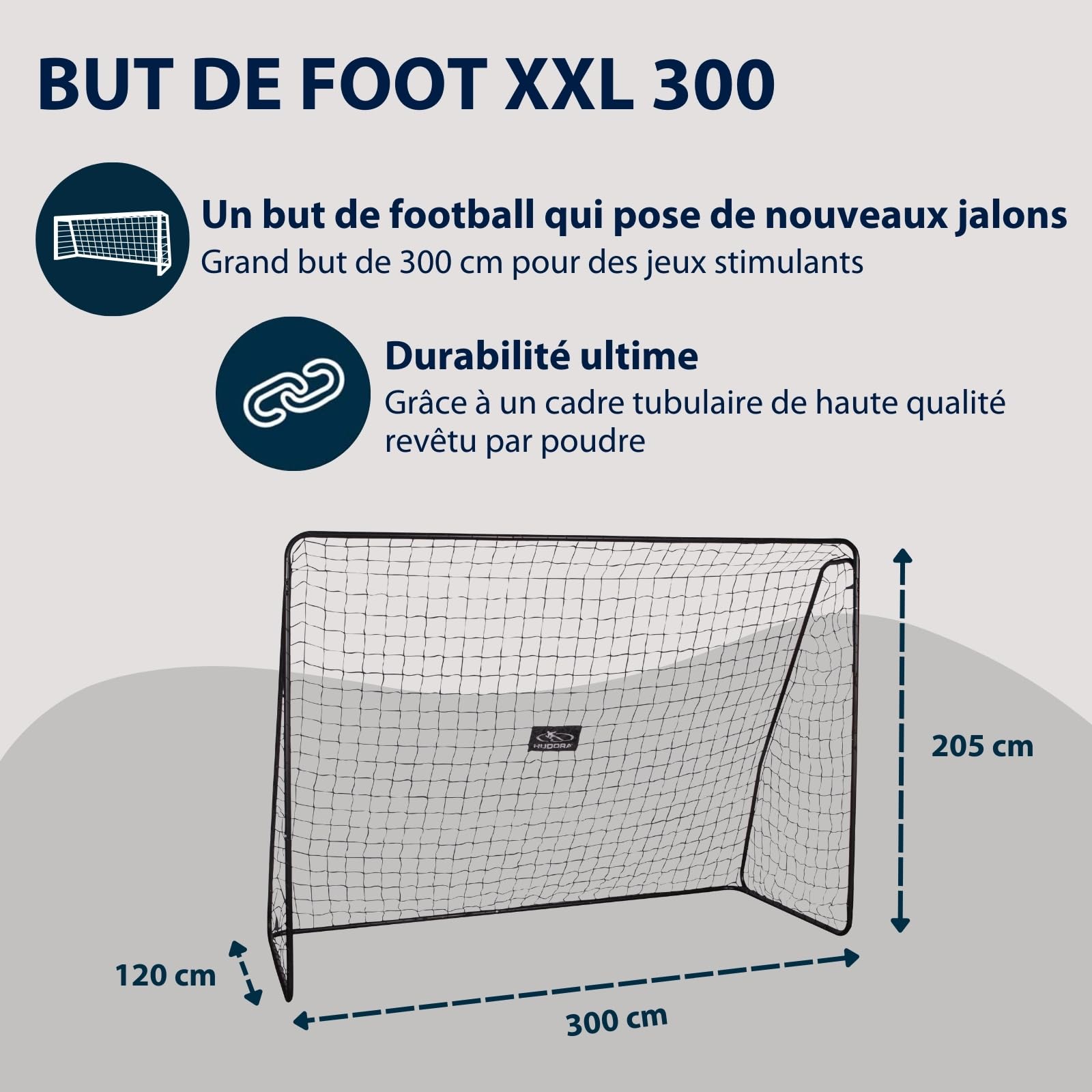 HUDORA But de Football XXL - Grand but de football pour enfants & adultes - Goal de football solide et résistant aux intempéries avec filet serré pour la maison