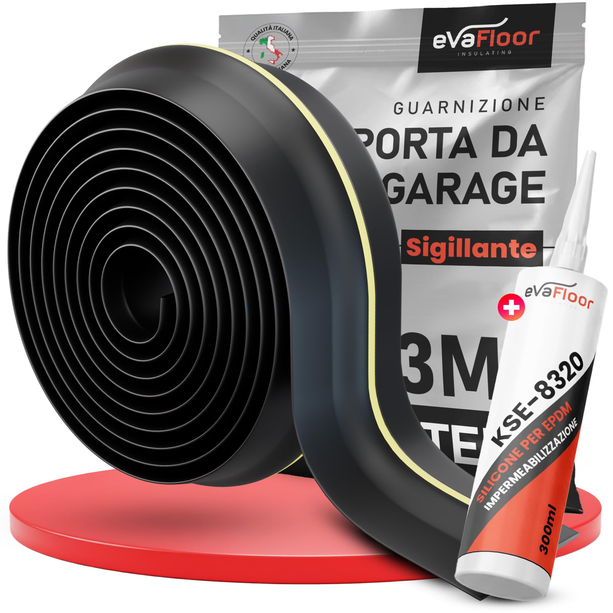 Guarnizione Porta Garage 3M | Impedisce il Passaggio di Acqua, Polvere e Freddo – Installazione Facile | Guarnizione Garage | Include Silicone per EDPM (3 m)