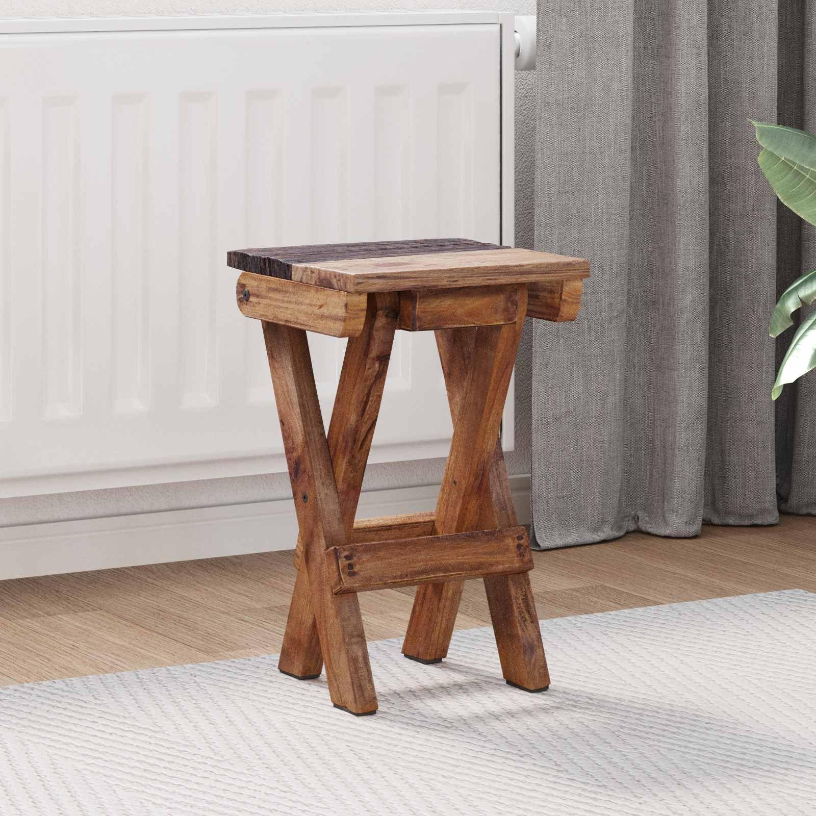 Taboret rybaka z litego drewna, 30 x 30 x 48 cm, taboret do siedzenia z naturalnym brązowym odcieniem i olejowaną powierzchnią, stabilny taboret ogrodowy do aktywności na świeżym powietrzu