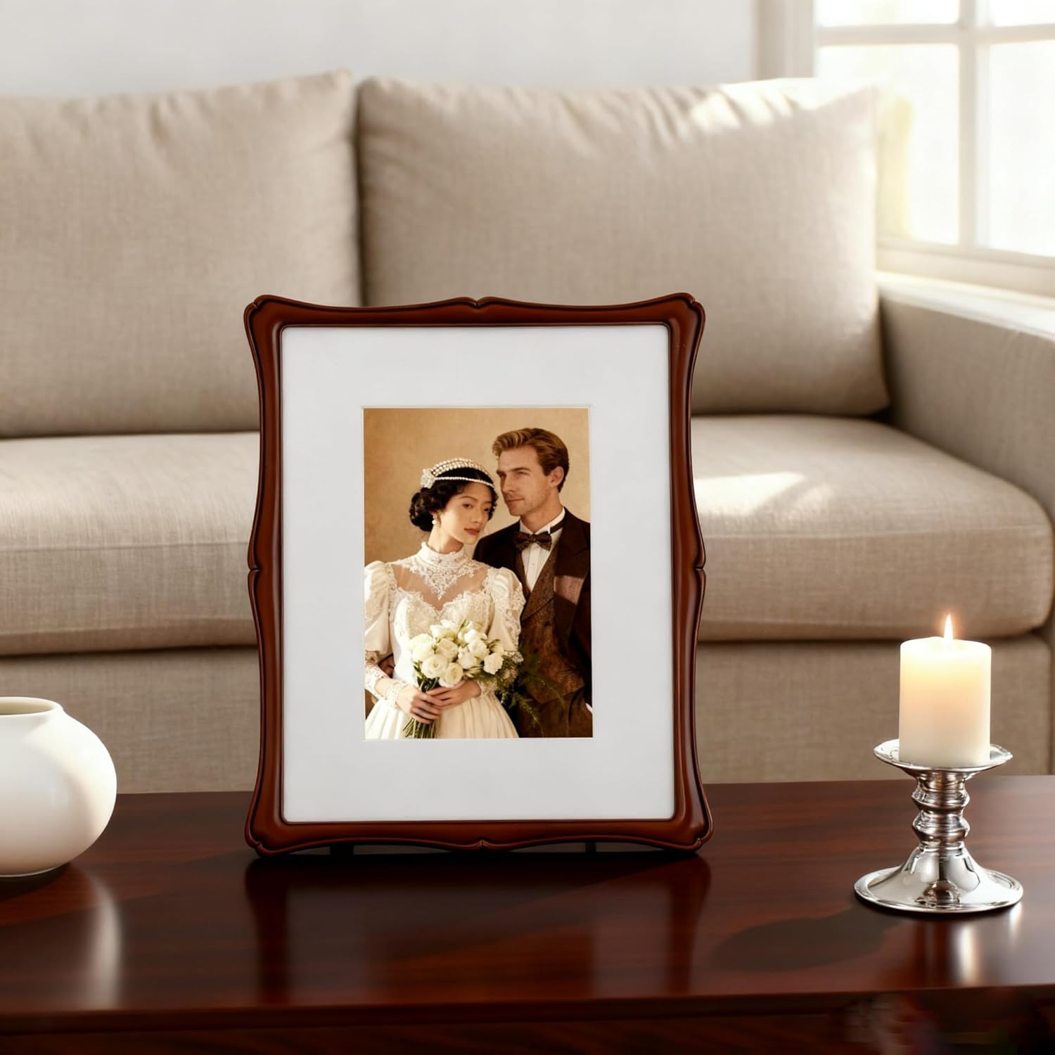 8 x 10'' Premium Alloy Bronze Finish Photo Frame with Acid Free 5x7'' Mat - Vintage Style Hi End Décor Frames 5x7'' with Velvet Back for Desktop and Wall Hanging. - Image 2
