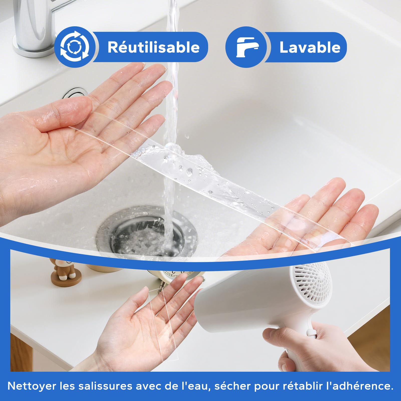 5M Ruban Adhésif Double Face Extra Fort Transparent, Double Face