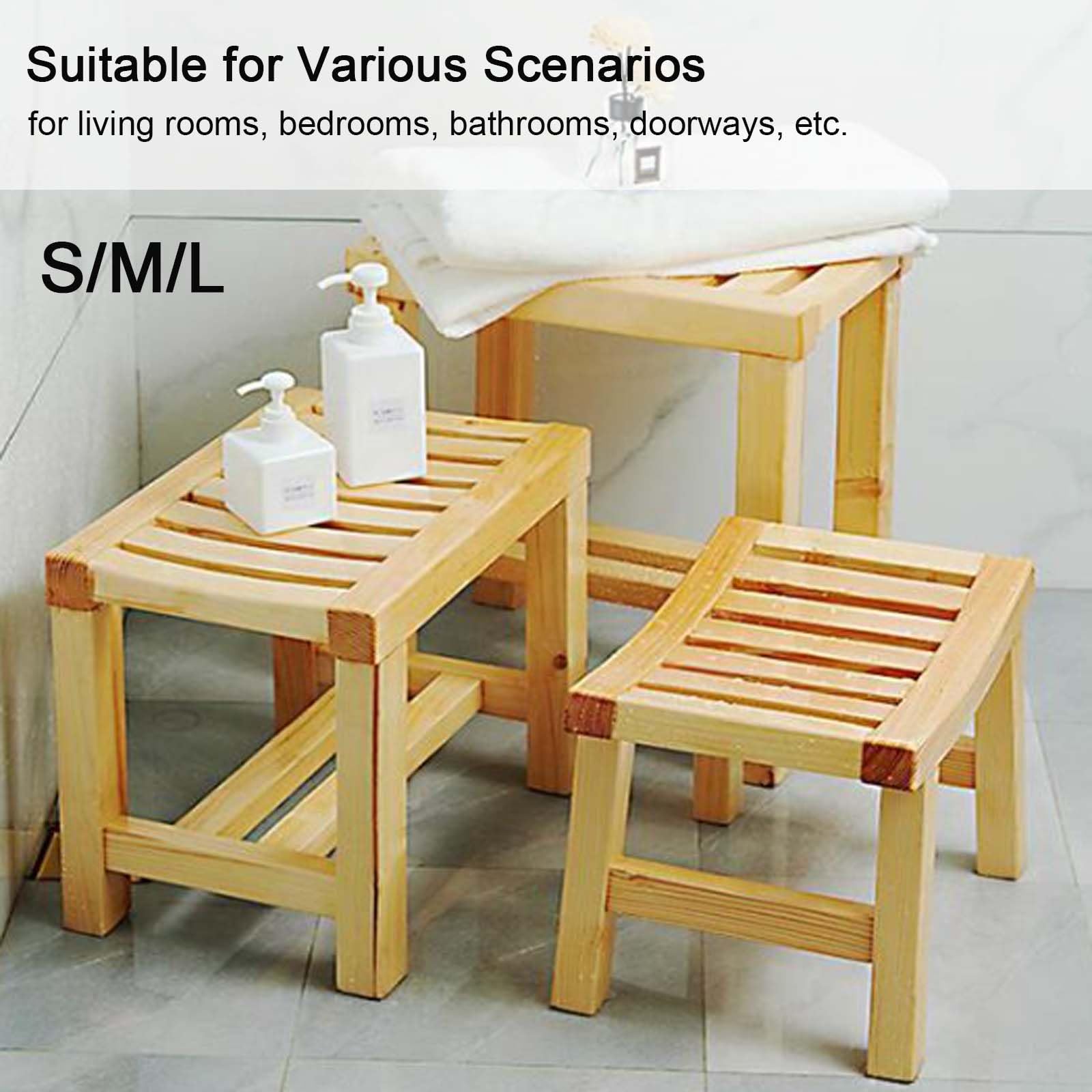 Taburete de ducha de bambú para afeitarse las piernas, banco de ducha impermeable y taburete de escalón, reposapiés marrón ligero para baños pequeños, perfecto para afeitarse fácilmente las piernas y