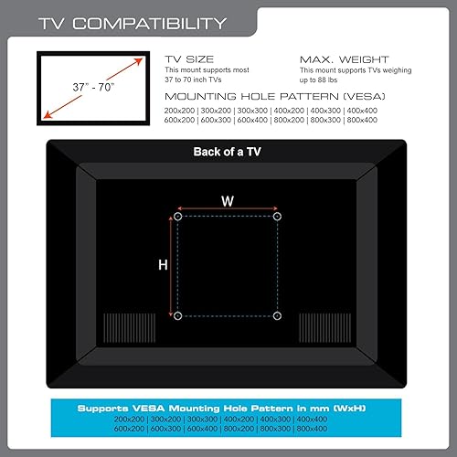 Miniatura 4 de QualGear QG-TM-002-BLK - Televisores LED universales de 37 pulgadas a 70 pulgadas, ultra delgados y de perfil bajo, color negro