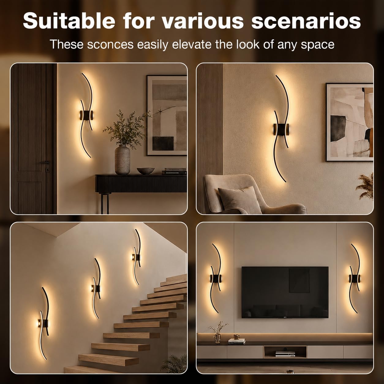 Led Wandleuchte Innen Akku mit Fernbedienung,Wandlampe Schwarz Modern Lampe Wand mit Dimmbar&Timing-Funktionen Kabellose Wandleuchte für Wohnzimmer Schlafzimmer Flur Treppen,2 Stück,100CM