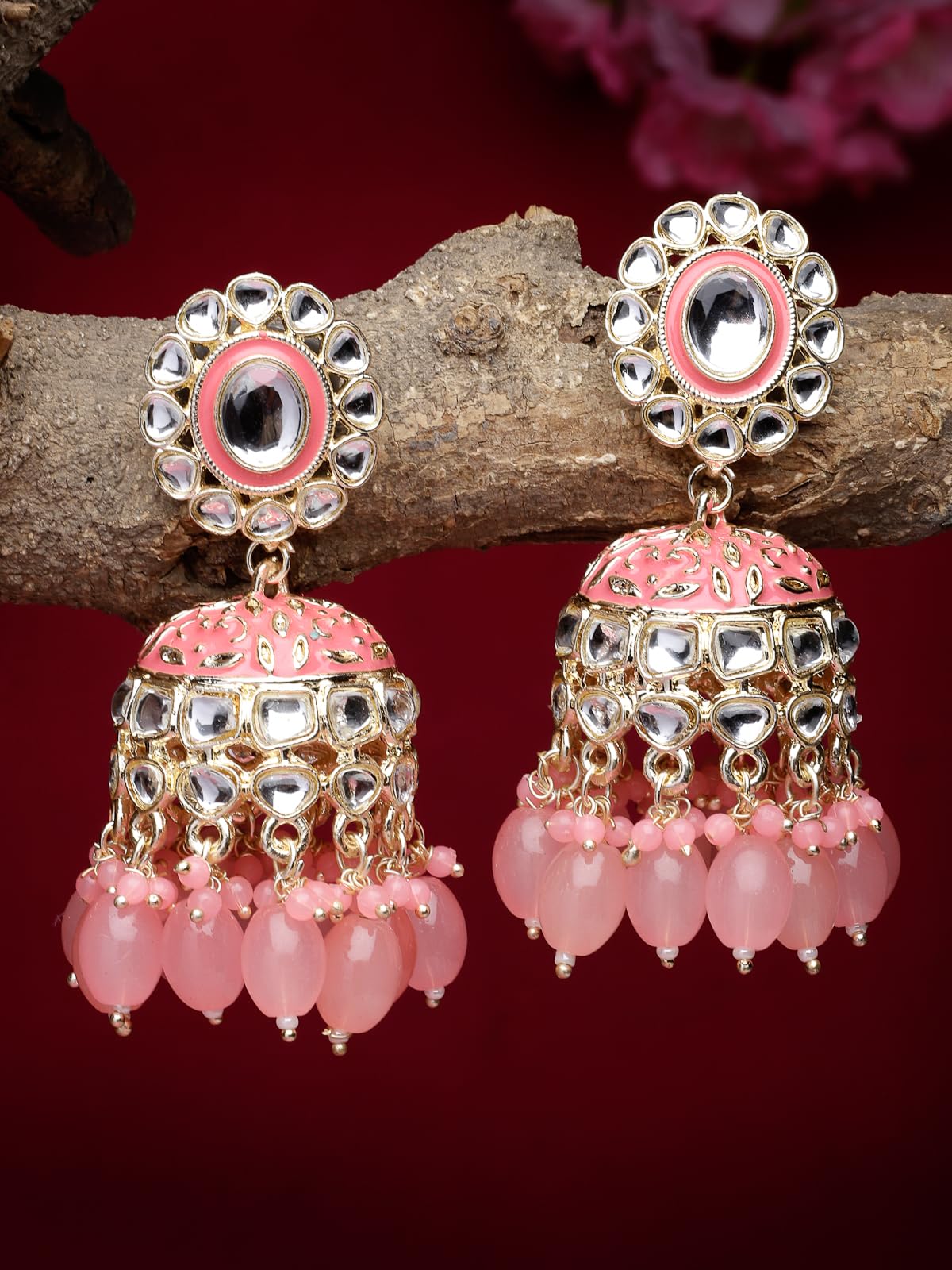 Plated Kundan With Meenakari Jhumka Earrings (E105767)
