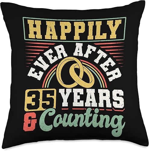 35th Wedding Anniversary Happily Ever After 35 Years and Throw Pillow, 18x18, Multicolor