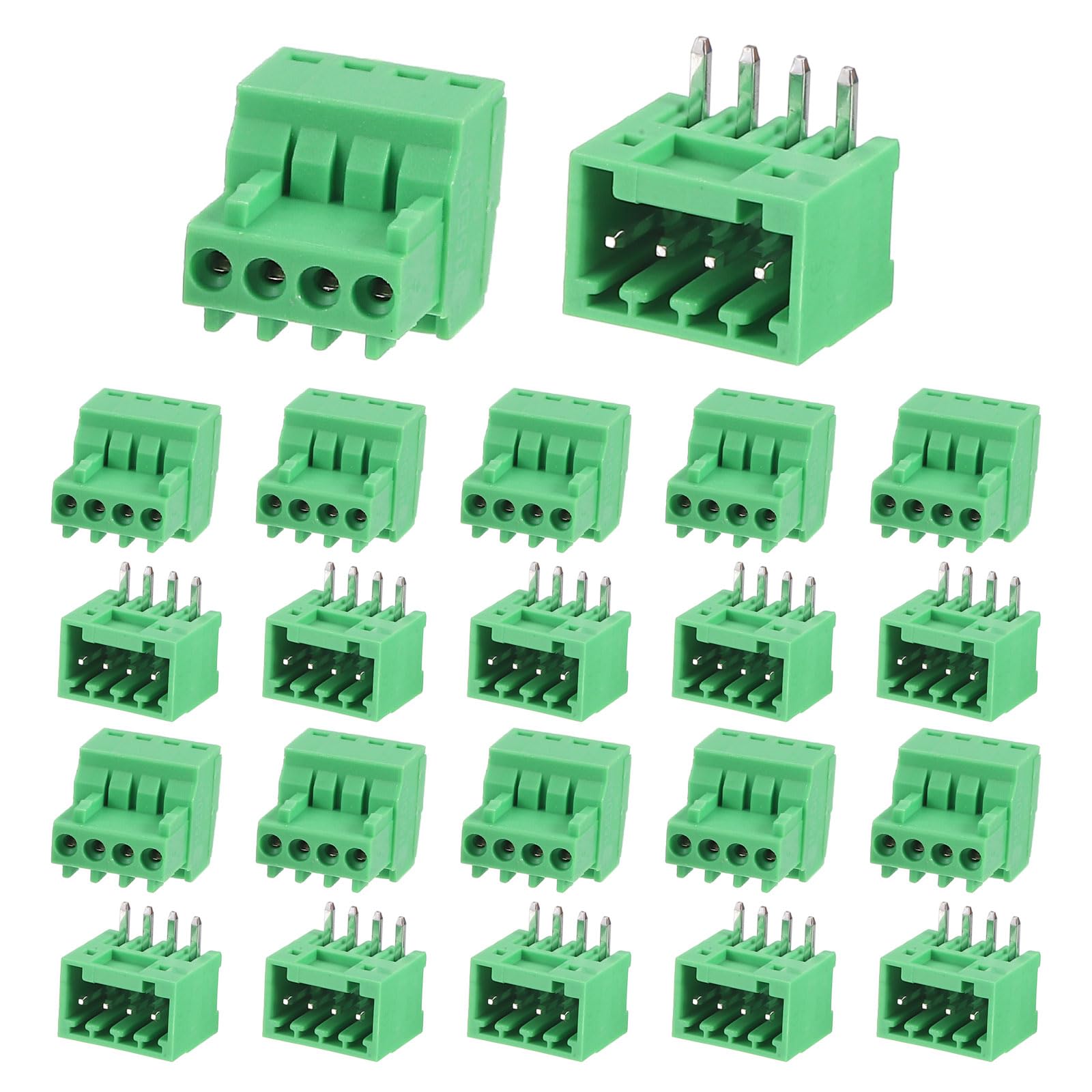 sourcing map 10 Set 4 Pin 2.54mm Pitch 125V 4A PCB Mount Screw Terminal Block Connector, Right Angle Pluggable Plug for DIY Electronics Audio Power Modules Cable