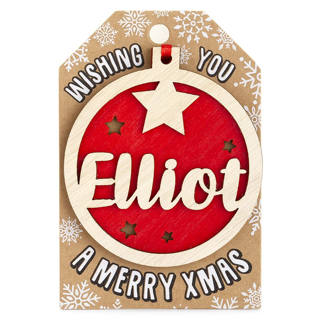 Stands Out, Supplying Outstanding Gifts Elliot Personalised Wooden Name Red Hanging Christmas Tree Bauble Decoration