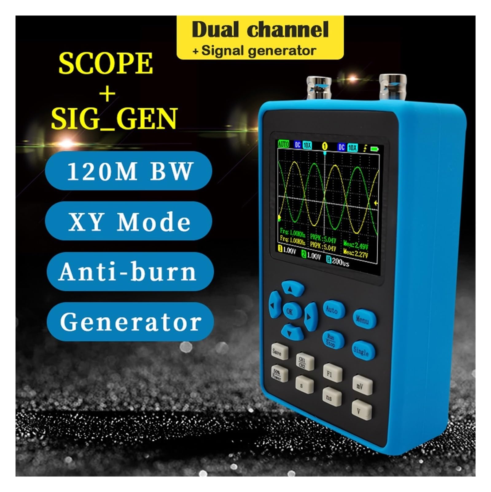 Osciloscopio portátil de doble canal con ancho banda 120M doble/canal único 10mV mínimo Vertical FFT análisis espectro Hardware sinusoidal Facilidad De MedicióN(DSO1511G Single-01)