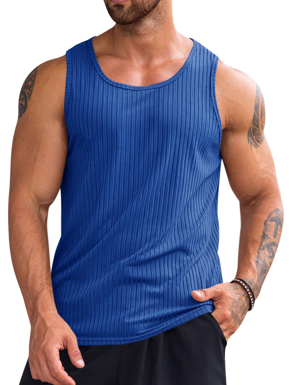 Runcati Men's Ribbed Tank Tops 2 Pack Knit Sleeveless Workout T Shirt Muscle Gym Fitness Tee