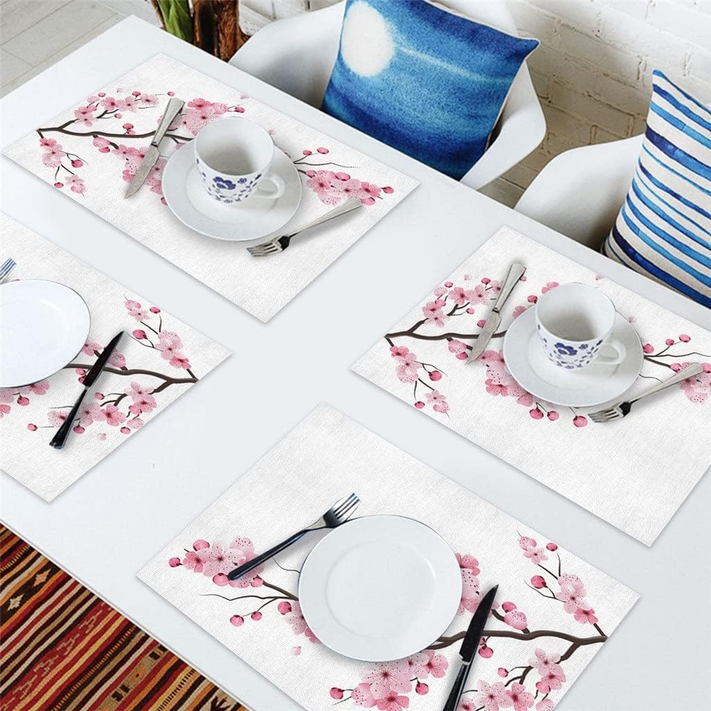 Cherry Blossom Pattern Table Mat Kitchen Decoration Placemat Table Napkin for Wedding Dining Accessories Table Mat (Color : D, Size : 6 PCS)