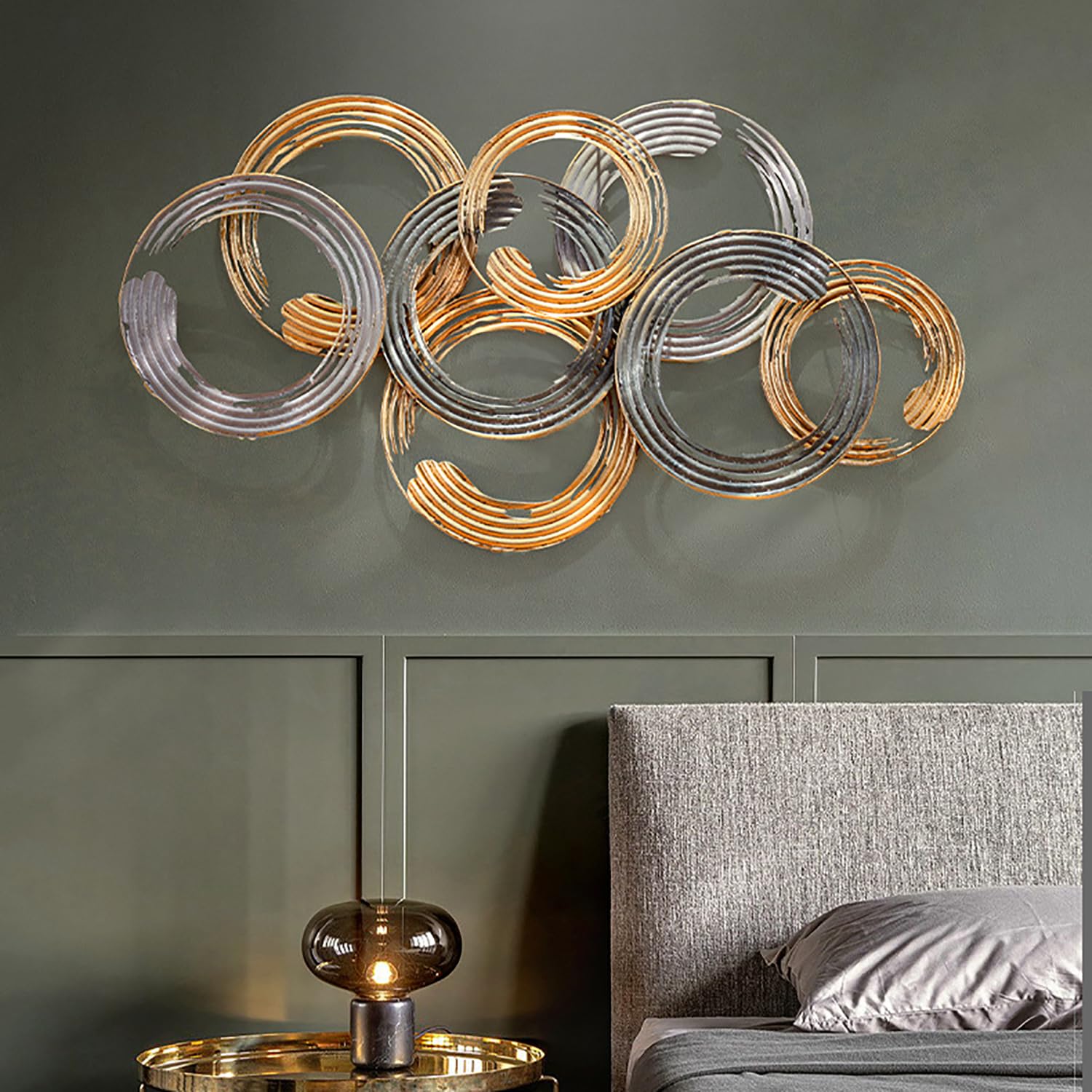 Decoración de Pared de Círculo de Metal,Esculturas de Pared Colgantes de Geometría Grande,Decoración de Pared de Arte Dorado Moderno para Familia,Sala de Estar,Comedor,Pasillo,Bar,Oficina