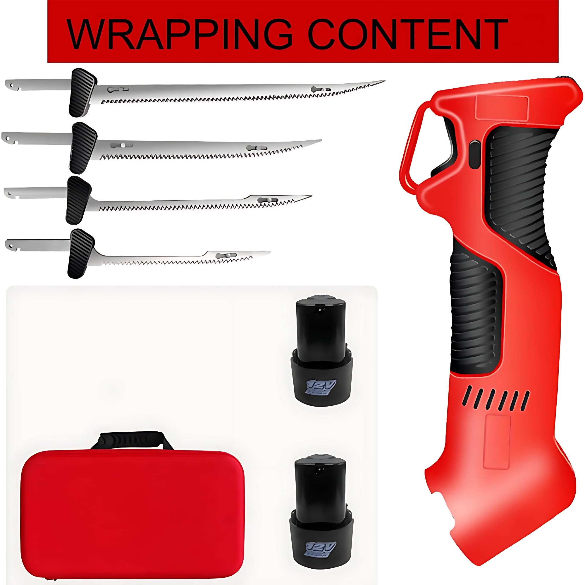 Cuchillo de Filete eléctrico inalámbrico para Pesca de Peces, Cuchillo eléctrico Recargable, con 4 Cuchillas afiladas alternativas, Orificio de enfriamiento de la batería, Mango Antideslizante
