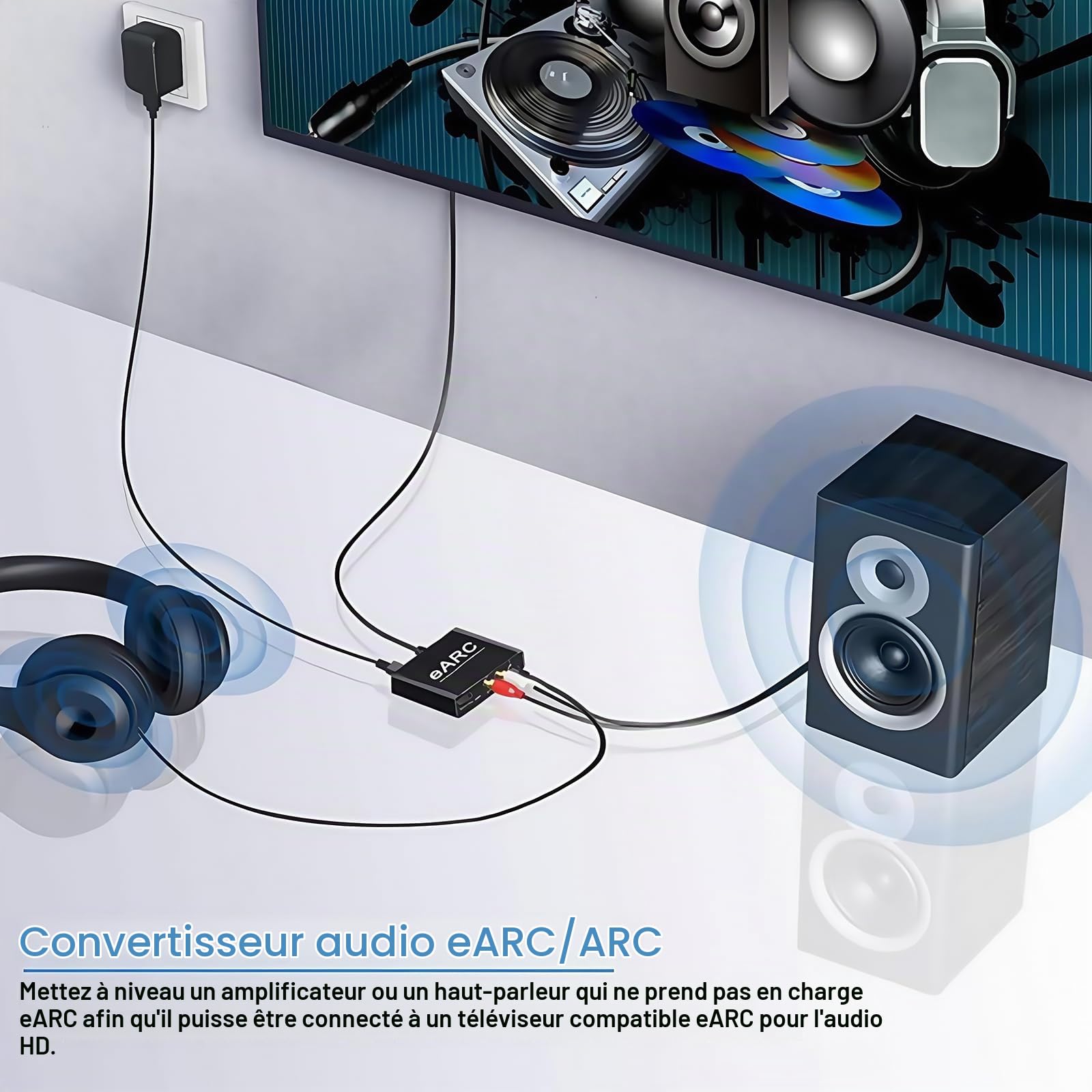 Convertisseur HDMI eARC/ARC vers Optique/RCA/Casque 3.5mm – Sortie Audio 5.1/7.1 Canaux 24-bit/192 kHz – Compatible TV, Sonos, Ampli Home Cinéma